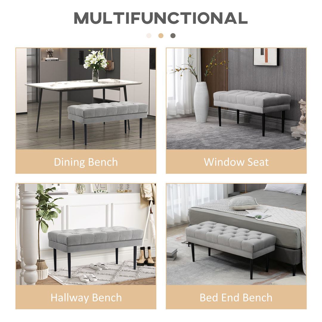 Velvet Bed End Bench, Button Tufted Window Seat, Hallway Shoe Bench, Upholstered Accent Lounge Chair Stool for Living Room, Bedroom, Grey