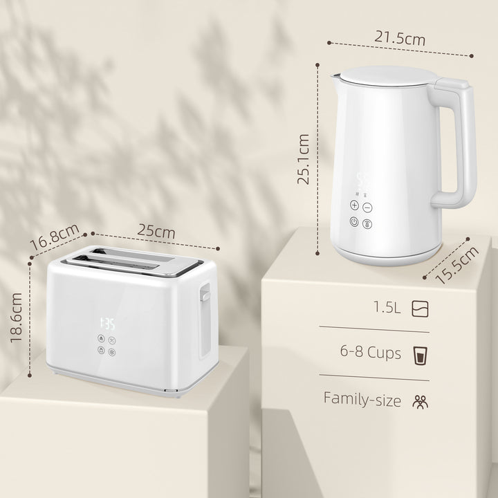 Polished Metal Kettle and Toaster Set - White