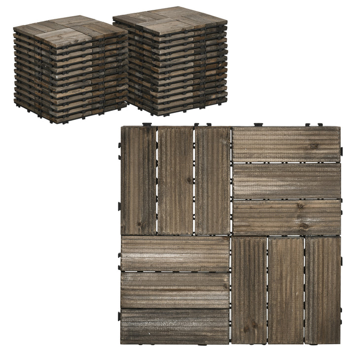 Outsunny 27 Pcs Wooden Interlocking Decking Tiles, Outdoor Flooring Tiles for Patio, Balcony, Terrace, 30 x 30 cm per Piece, Charcoal Grey | Aosom UK