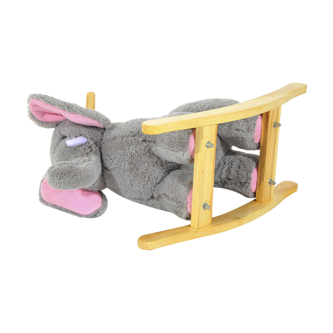 MCL Kids Children Rocking Horse Plush Ride on Animal Wooden Riding Traditional Rocker Gift w/32 nursery rhymes (Grey Elephant)