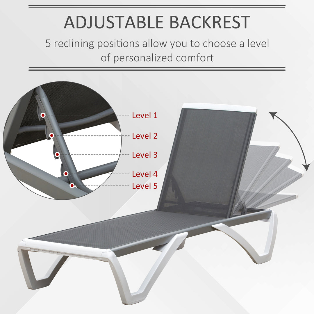 Aluminium Frame Sun Lounger, with Adjustable Back - Grey
