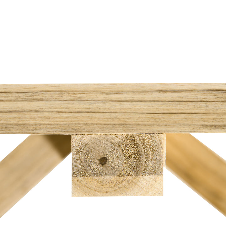 MCL 2-Person Garden Bench Rustic Wooden Outdoor Bench with Wheel-Shaped Legs Slatted Seat for Patio Natural Wood Effect