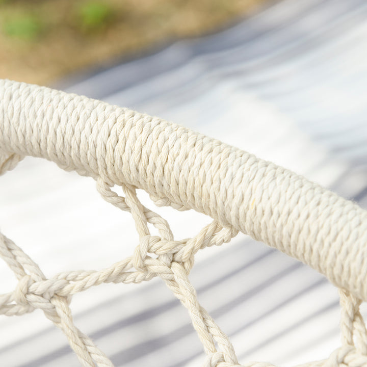 Outsunny Cotton Rope Hanging Hammock Chair, Porch Swing with Metal Frame, Cushion, Large Macrame Seat, Cream White