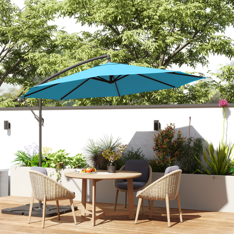 3m Overhanging Parasol, with Base, Weights and Cover - Blue