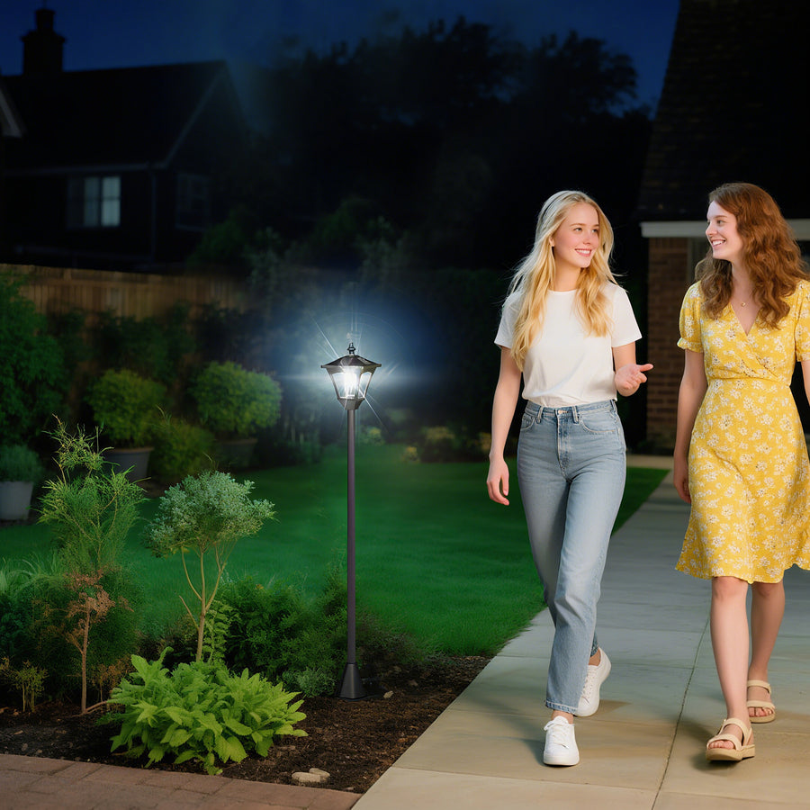 Outdoor Garden Solar Post Lamp Photosensitive LED Lantern Bollard Pathway 1.2M Tall – Black