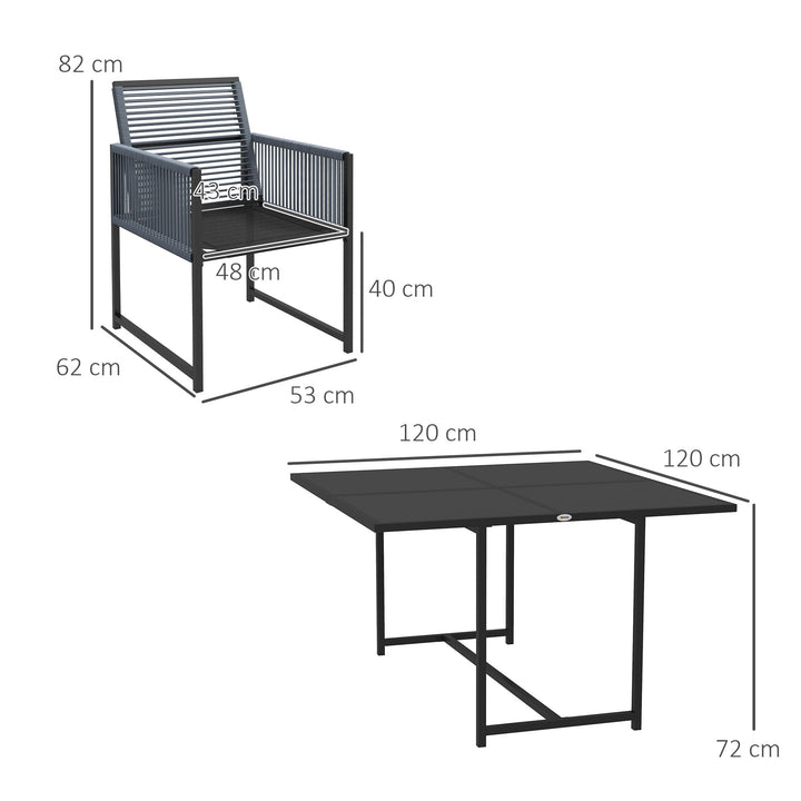 Outsunny 5 Pieces Garden Dining Set, Patio Dining Set, 4 Seater Outdoor Table and Chairs w/ Foldable Backrest, Tempered Glass Top, Handwoven