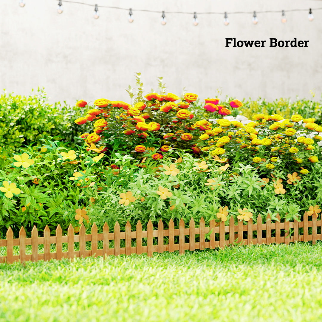 MCL Pack of 12 Wooden Border Fences, Garden Fixed Picket Fence for Lawn Edging, Flowerbed, 60L x 1D x 34H cm, Brown