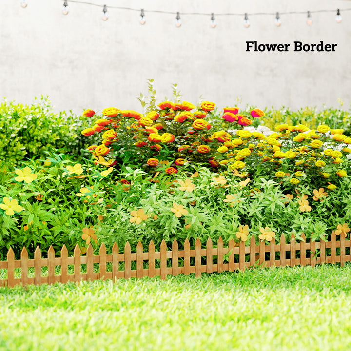 MCL Pack of 12 Wooden Border Fences, Garden Fixed Picket Fence for Lawn Edging, Flowerbed, 60L x 1D x 34H cm, Brown