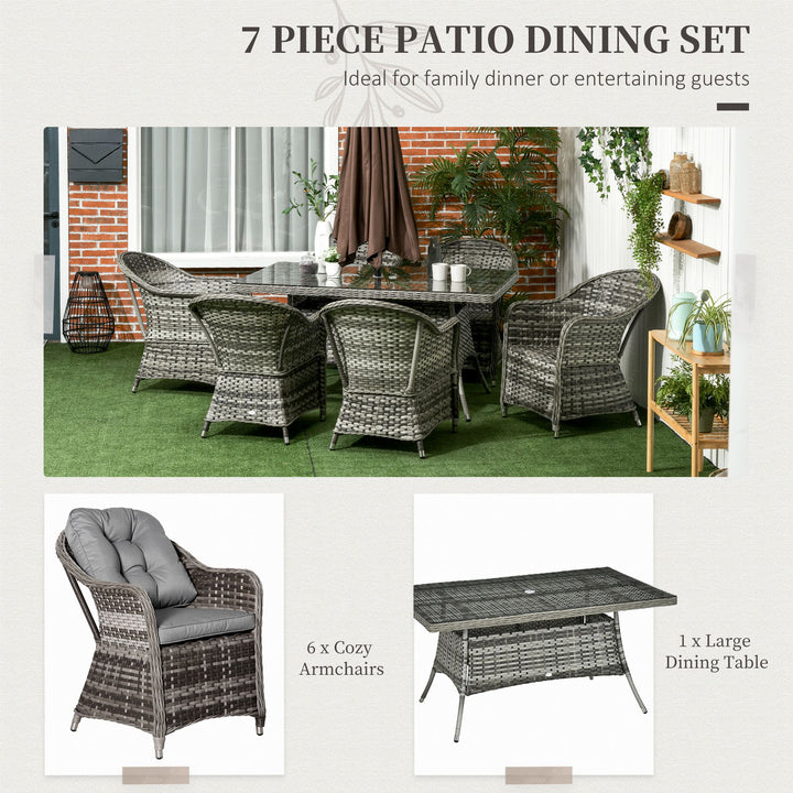 Seven-Piece Rattan Dining Set - Grey