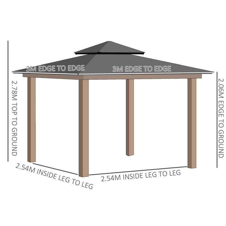 Outsunny 3 x 3 (m) Outdoor Polycarbonate Gazebo, Double Roof Hard Top Gazebo with Galvanized Steel Frame, Nettings & Curtains