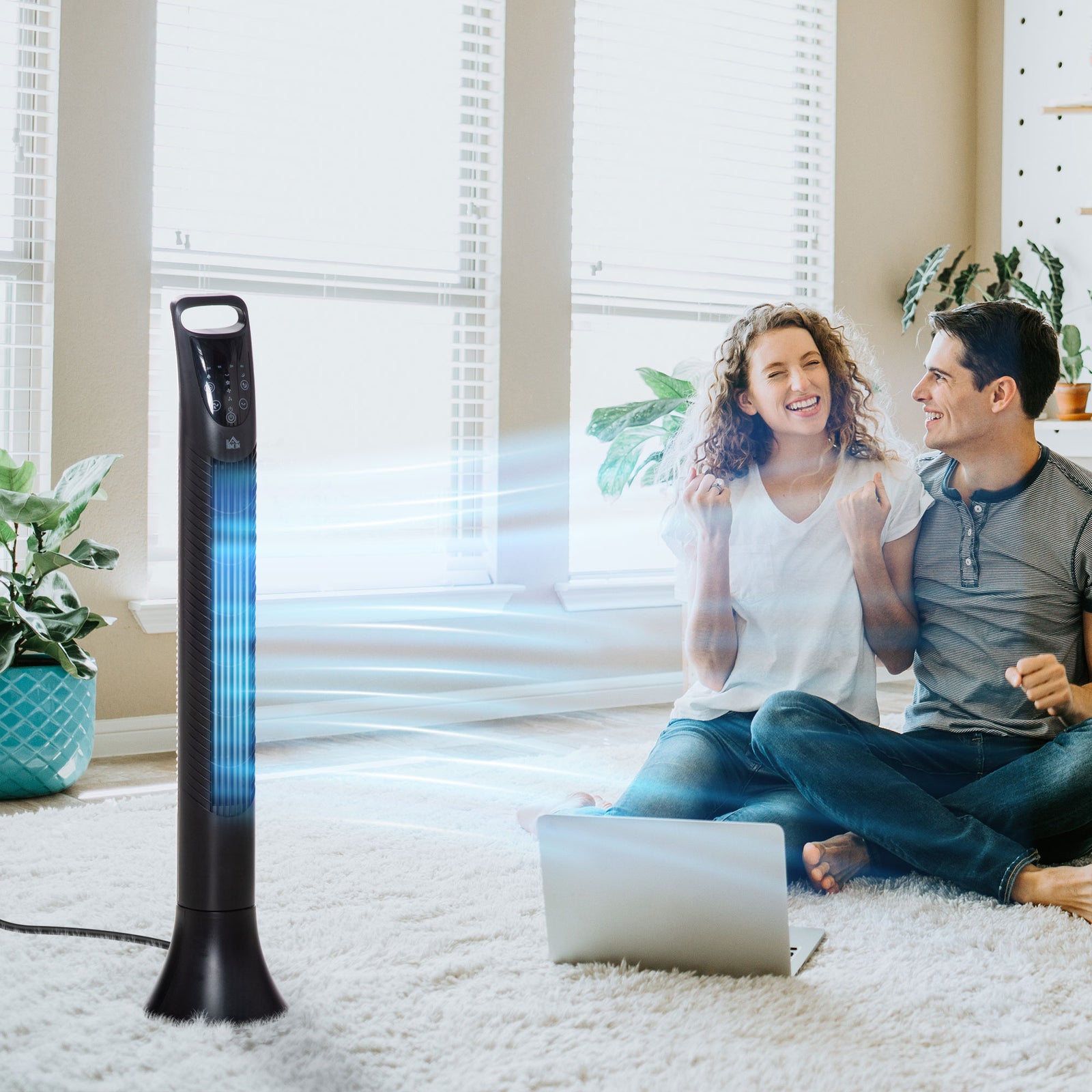 36'' Freestanding Tower Fan, 3 Speed 3 Mode, 7.5h Timer, 70 Degree Oscillation, LED Panel, 5M Remote Controller, Black