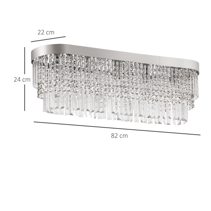 Modern Raindrop Crystal Chandelier, Round Rectangular hanging Ceiling Light, Linear Hanging Lighting with Stainless Steel Base, for Restaurant Kitchen Island Dining Room Hotel, Silver
