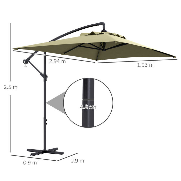 3m Square Canopy Cantilever Parasol, with Cross Base - Beige