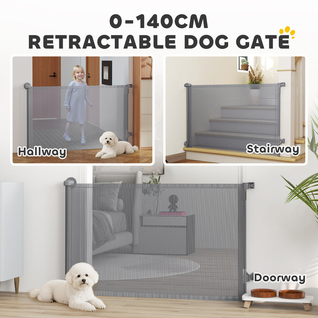 Retractable Dog Gate, Extends to 140 cm Wide &amp; 93 cm Tall, Mesh Pet Ga