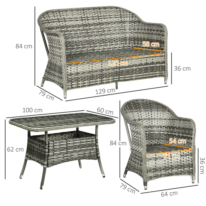 Four-Piece Rattan Set, with Glass-Top Table - Grey