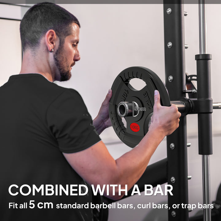 MCL Olympic Weight Plates, 2"/5cm Weight Disc Pair with Tri-Grips, 2 x 10kg Dumbbell Plates for Weightlifting and Strength Training Home Gym Fitness Workout, Black