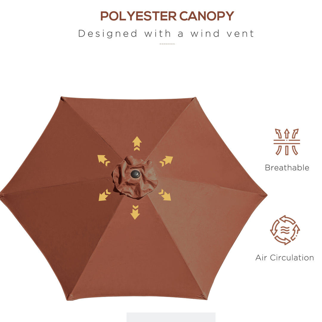 2.6M Garden Parasol Umbrella with Tilt and Crank, Outdoor Sun Parasol Sunshade Shelter with Aluminium Frame, Coffee