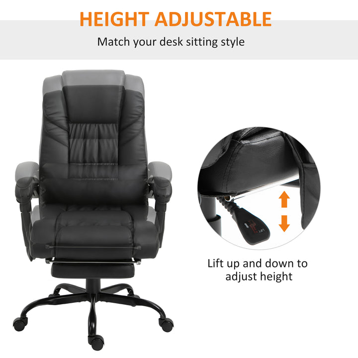 6-Point Massage Office Chair, PU Leather Desk Chair with Adjustable Height and Footrest for Home Office, Black