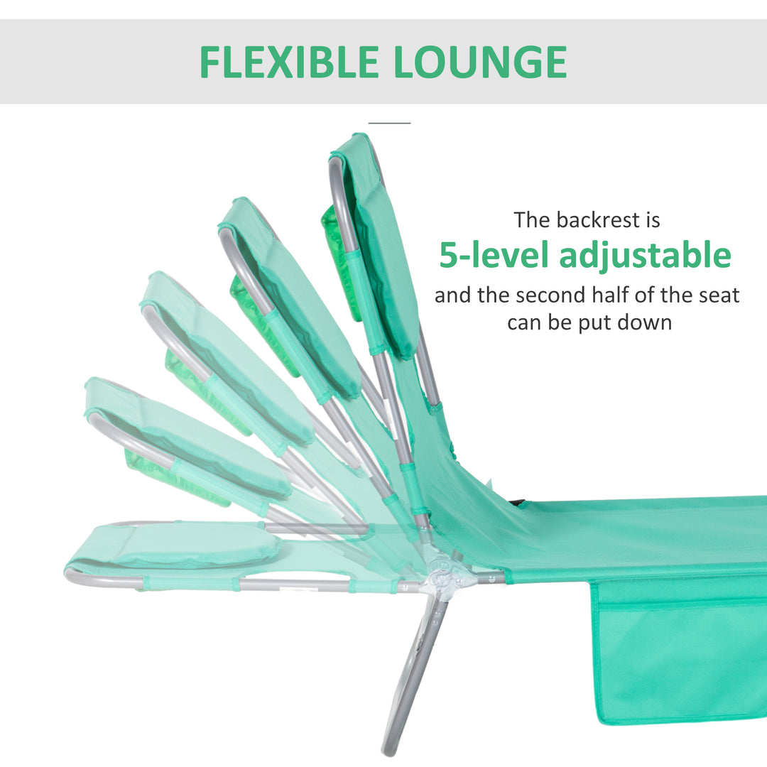 Foldable Sun Lounger with Reading Hole - Green
