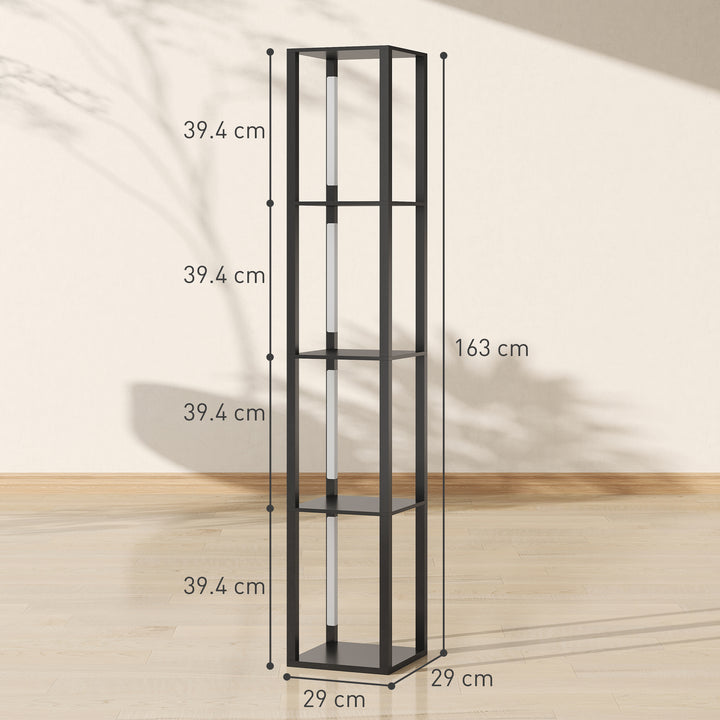 LED Floor Lamp with Shelves, 4 Layers Dimmable Modern Standing Lamp with 3 Brightness Levels and Foot Switch for Living Room, Bedroom, Office, Black