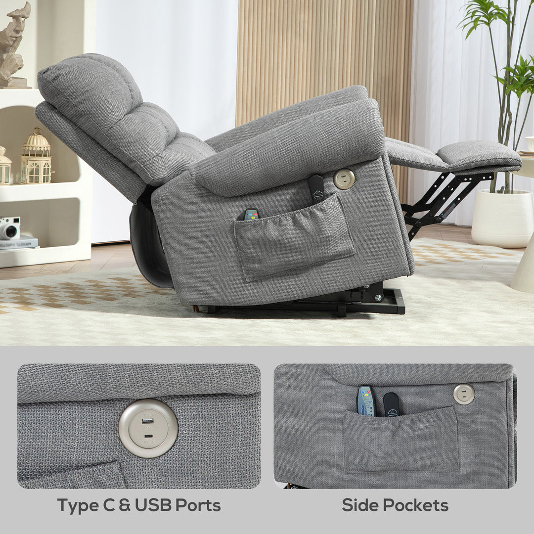 Rise and Recline Electric Massage Armchair - Grey