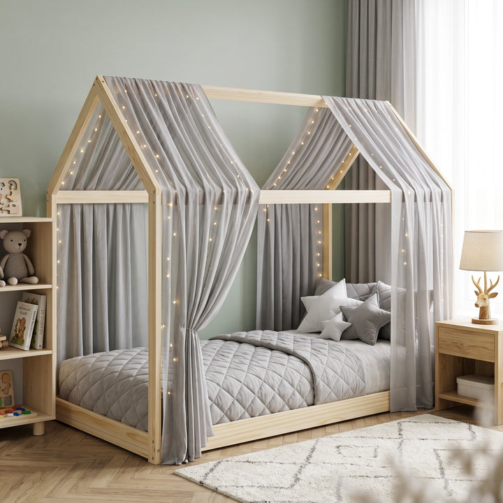 Single Bed Frame, House Scandinavian Wooden Bed Frame for 90W x 190Dcm
