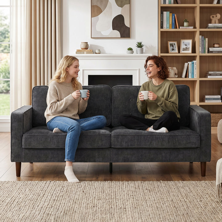 3 Seater Sofa Button Tufted Upholstered Couch with Wood Legs for Livin