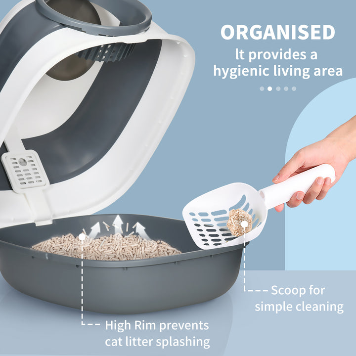 Foldable Cat Litter Tray with Lid, Deodorant, Scoop, White