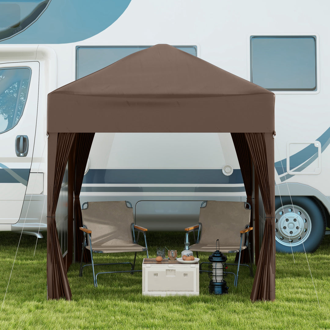2 x 2 m Garden Pop Up Gazebo, Wedding Party Tent Marquee, Water Resistant Awning Canopy with Sidewalls, Windows, Carry Bag, Coffee