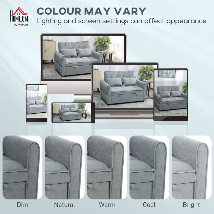2 Seater Sofa Bed, 3-in-1 Convertible Sleeper Sofa with Click-clack Adjustable Backrest and 2 Pillows, Light