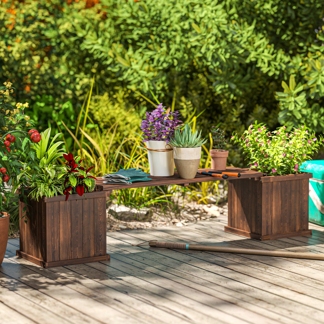 Wooden Garden Planter &amp; Bench Combination Garden Raised Bed Patio Park