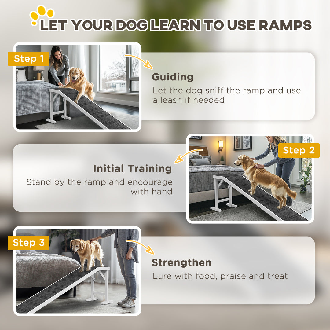 MCL Pet Ramp for Dogs with Non-Slip Carpet and Top Platform - White & Grey