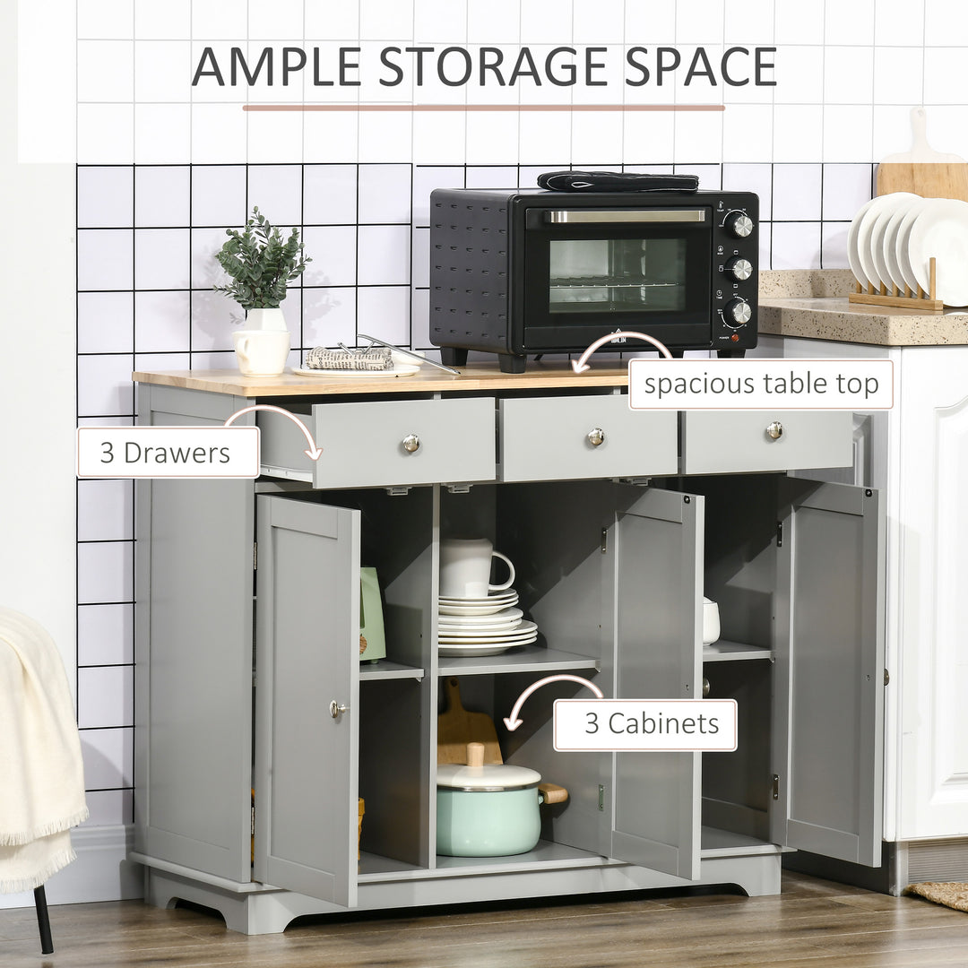 Sideboard with Rubberwood Top and Adjustable Shelves for Dining Room, Kitchen - Grey
