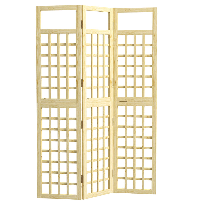 3-Panel Garden Privacy Screen, Freestanding Foldable Wooden Outdoor Divider/Trellis, Decorative Privacy Screen for Garden Patio Pool, 120 x 170 cm, Natural Wood Finish