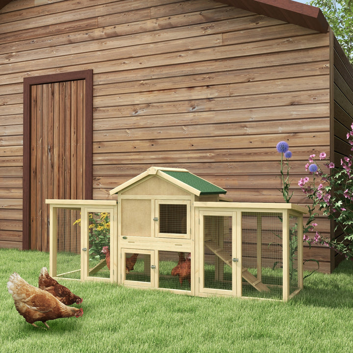 PawHut Large Chicken Coop with Run Backyard Hen House Poultry Coops Cages with Nesting Box Wooden 204 x 85 x 93cm | Aosom UK