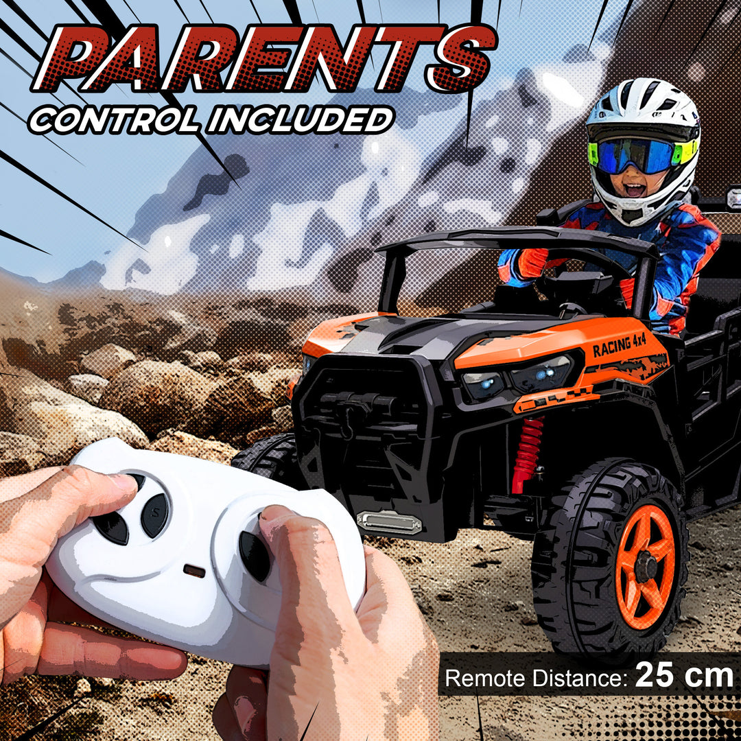 MCL 24V Electric Ride on Car, 2-Seater Electric Car for Kids with Remote, Bluetooth, Soft Start, Suspension Spring, Orange