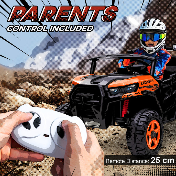 MCL 24V Electric Ride on Car, 2-Seater Electric Car for Kids with Remote, Bluetooth, Soft Start, Suspension Spring, Orange