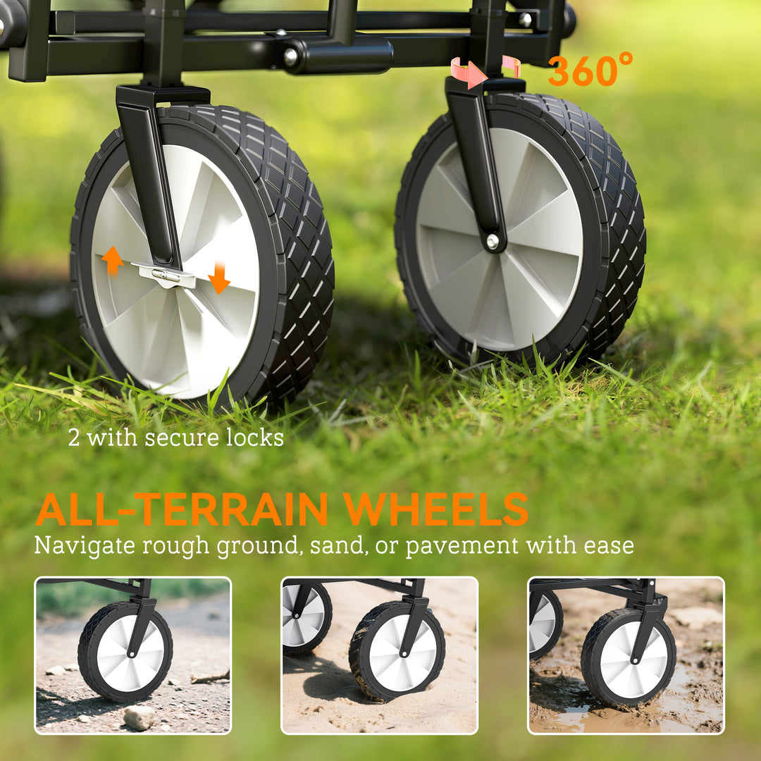 90L Festival Trolley on Wheels, Folding Camping Trolley Cart with Adjustable Handle, Portable for Outdoor, Garden, Shopping, Fishing, Blue