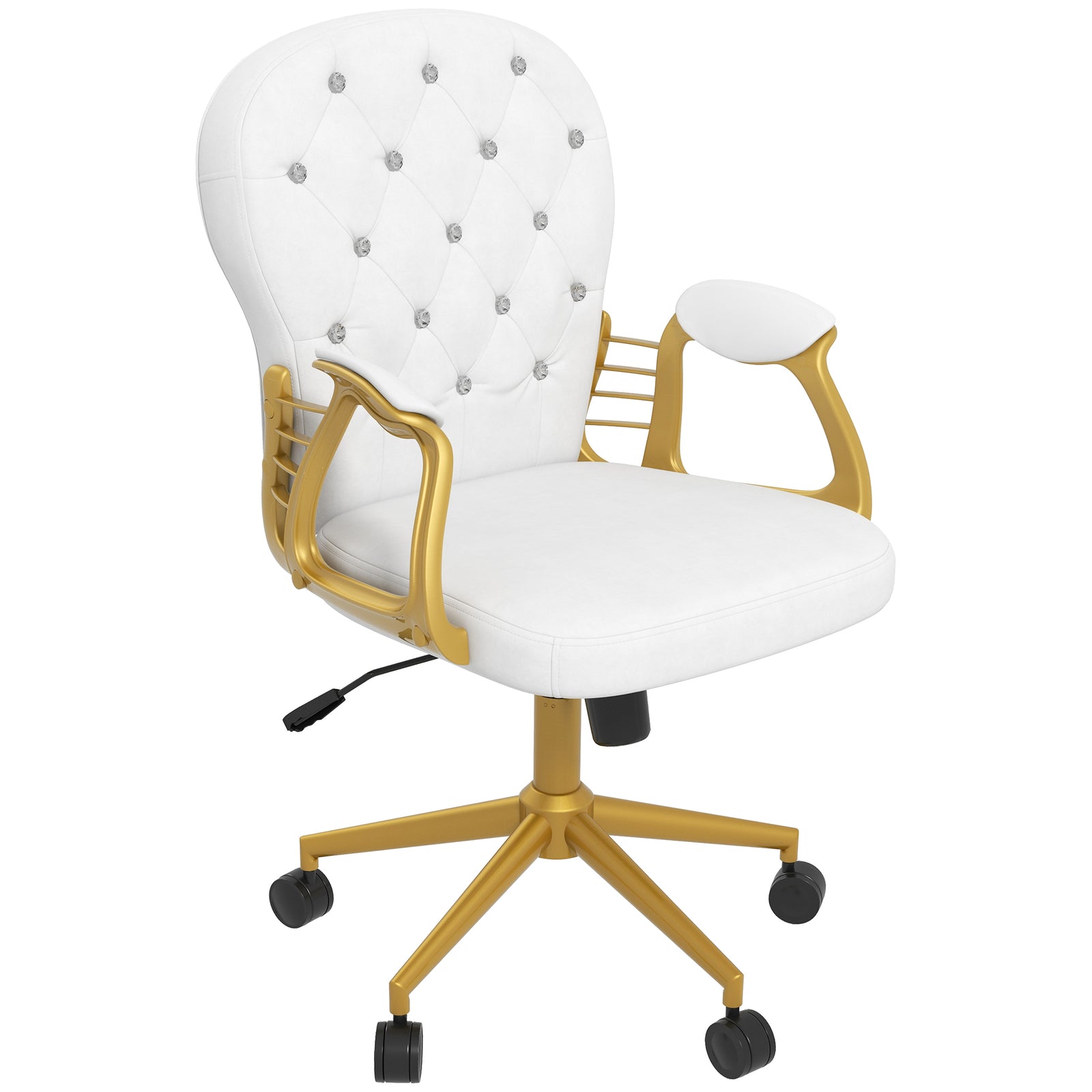 Height Adjustable Home Office Chair, Button Tufted Computer Chair with Padded Armrests and Tilt Function, Cream White