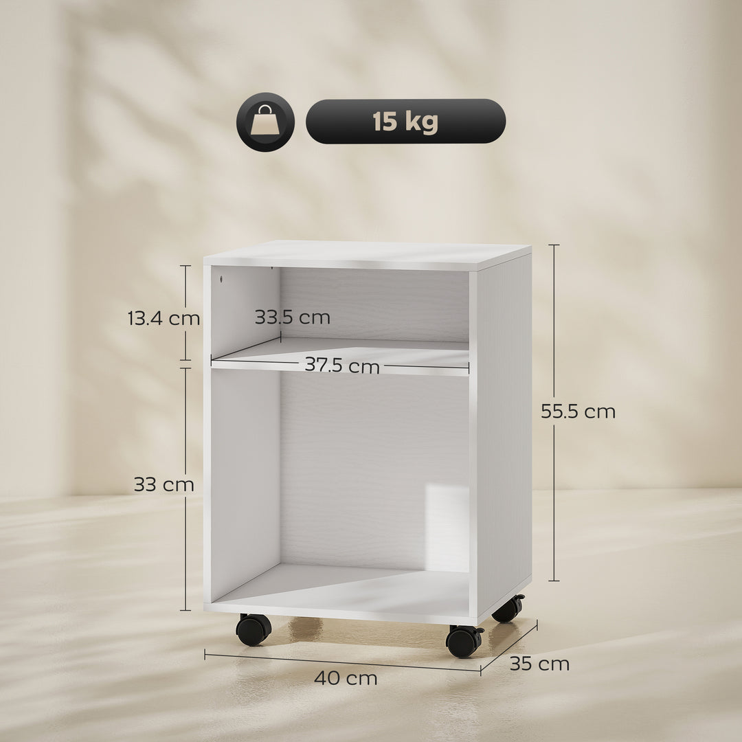 2-Tier Printer Stand with Storage, Under Desk Printer Cart on Wheels, 