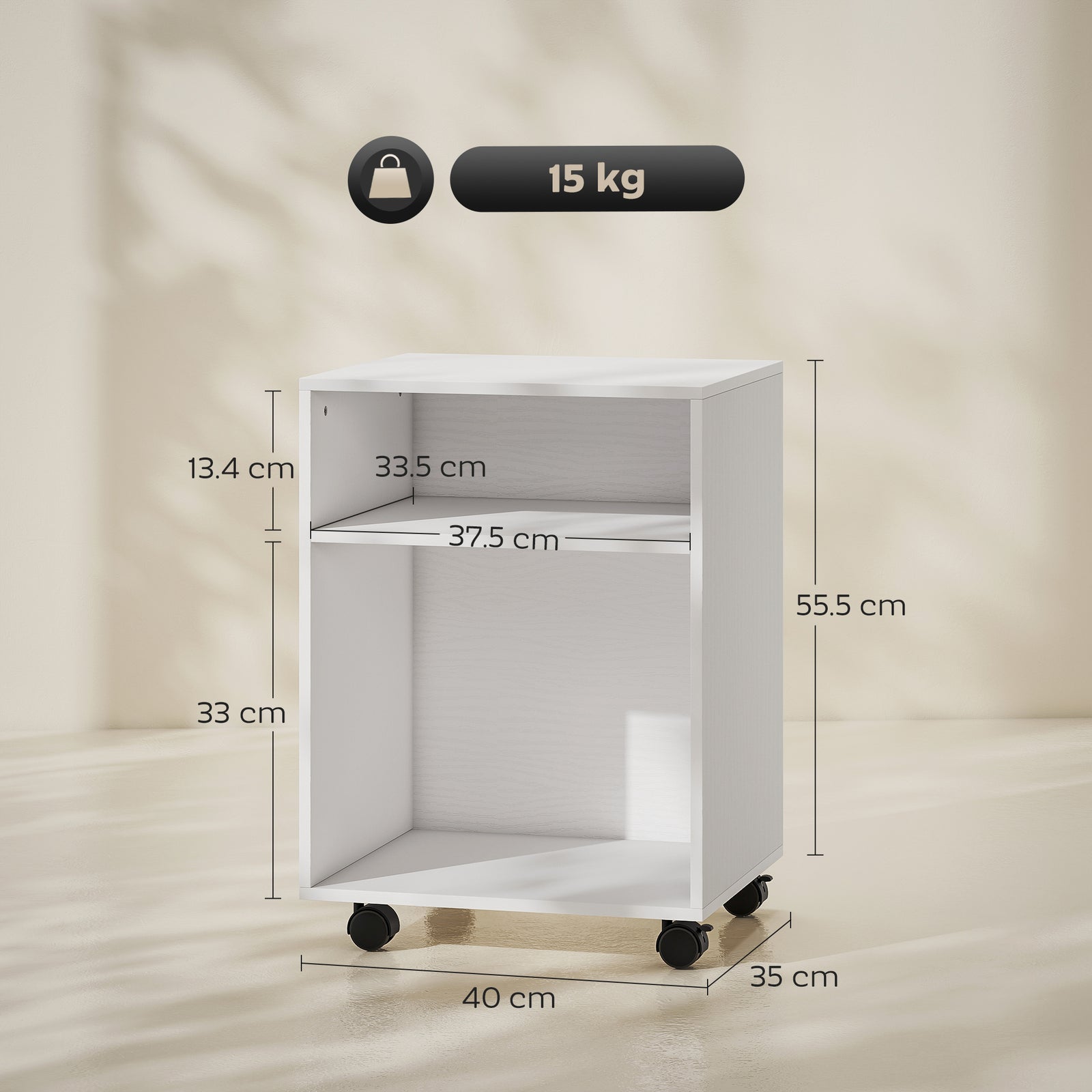 2-Tier Printer Stand with Storage, Under Desk Printer Cart on Wheels, 