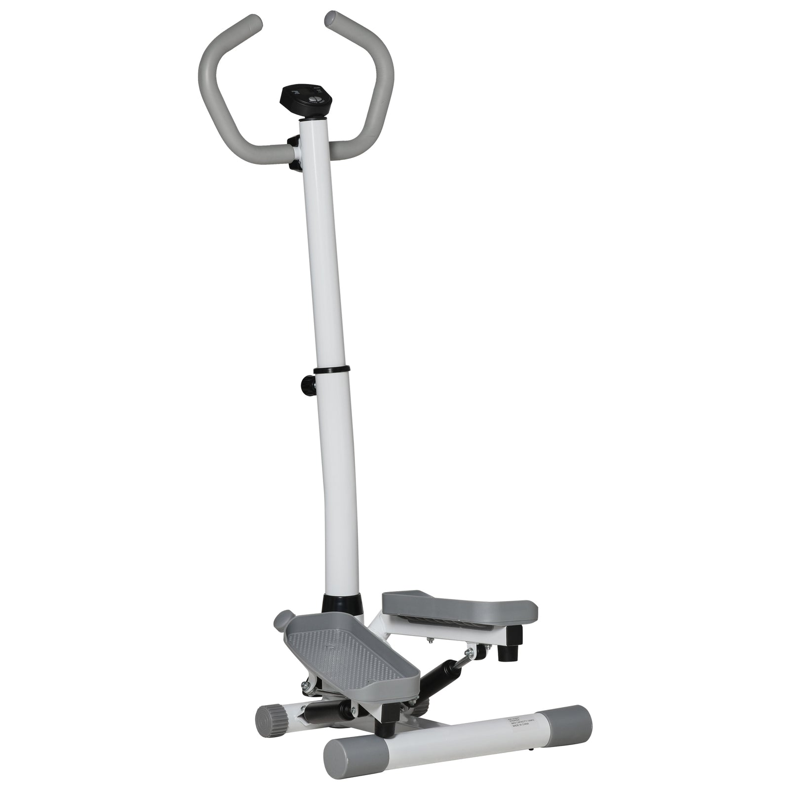 Adjustable Twist Stepper Aerobic Ab Exercise Fitness Workout Machine w/ LCD Screen, Height Adjust Handlebars for Home Gym, White and Grey