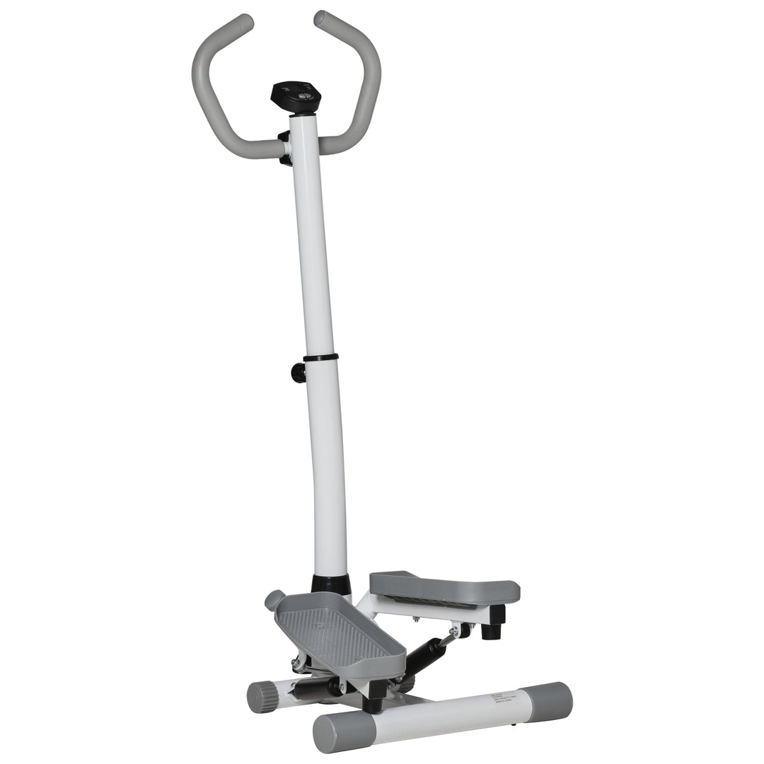 MCL Adjustable Twist Stepper Aerobic Ab Exercise Fitness Workout Machine w/ LCD Screen, Height Adjust Handlebars for Home Gym, White and Grey