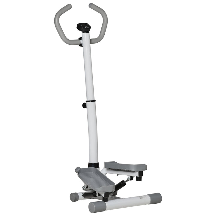 MCL Adjustable Twist Stepper Aerobic Ab Exercise Fitness Workout Machine w/ LCD Screen, Height Adjust Handlebars for Home Gym, White and Grey