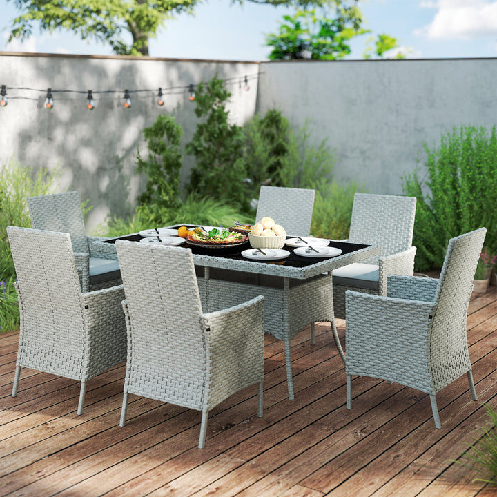 Seven-Piece Rattan Dining Set - Grey