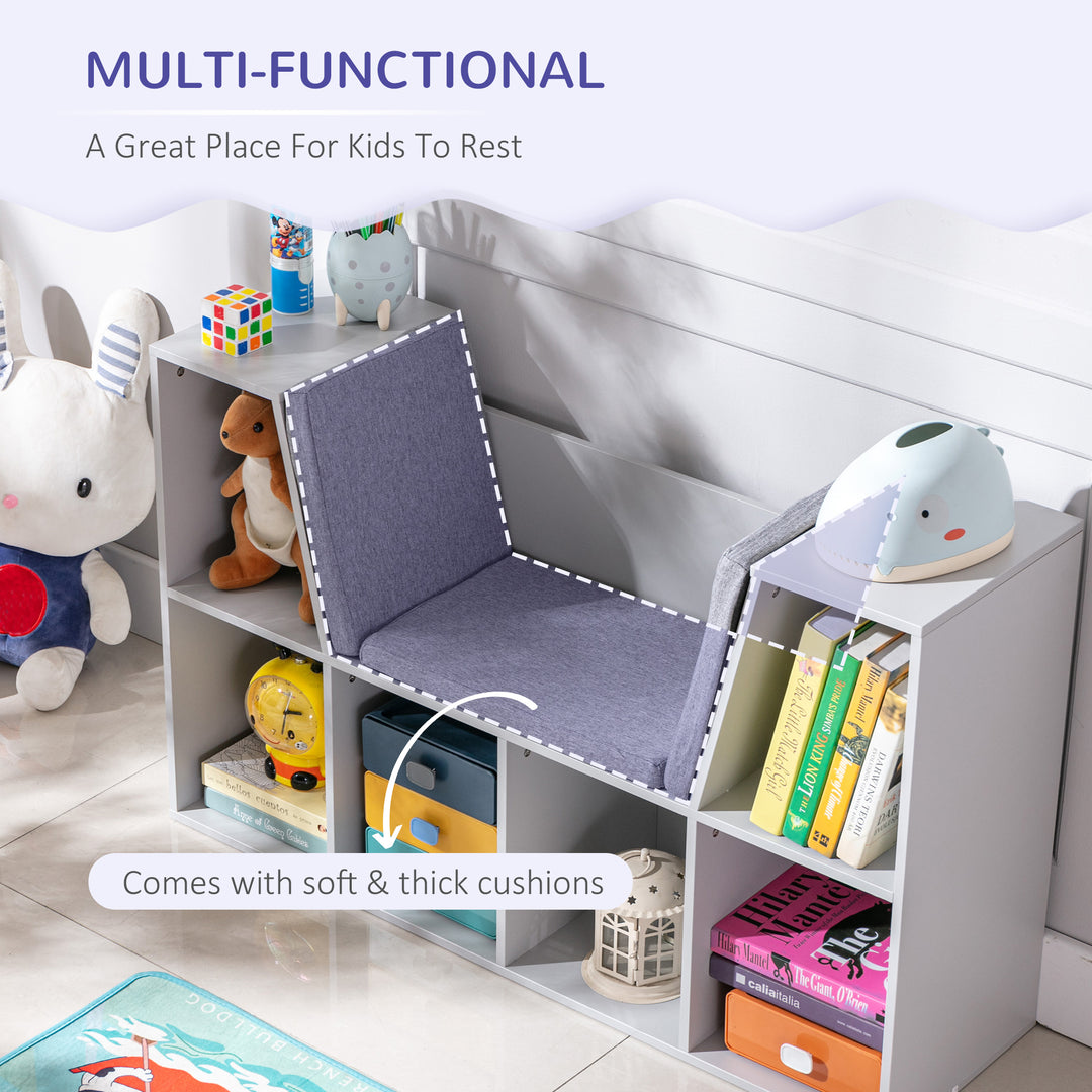 Kids Bookcase Shelf Storage Cabinet Unit, Living Room Sideboard w/ Six Compartments for Toys, Books - Grey