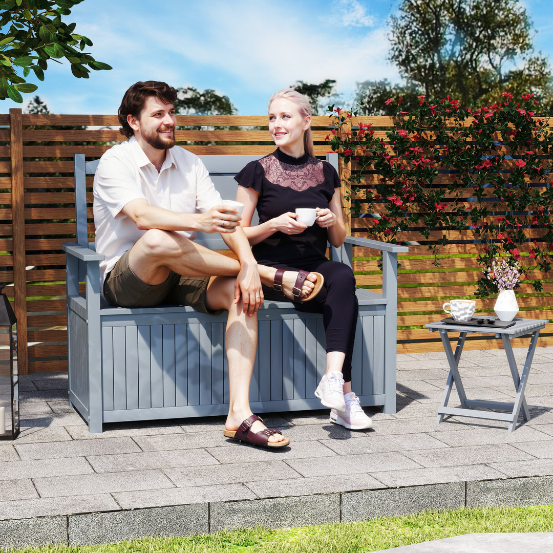 Two-Seater Wooden Storage Bench - Grey