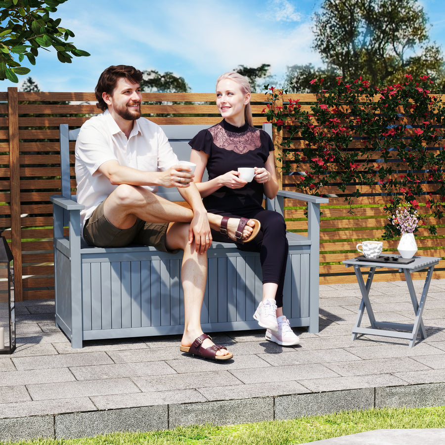 Two-Seater Wooden Storage Bench - Grey