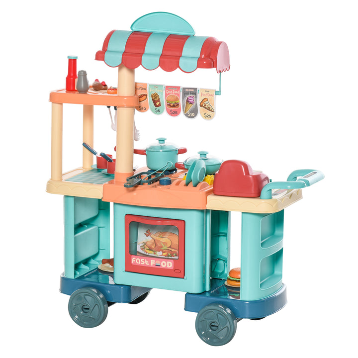 MCL 50 Pcs Kids Kitchen Play set Fast Food Trolley Cart Pretend Playset Toys with Play Food Cashier Register Accessories Gift for Boys Girls Age 3-6