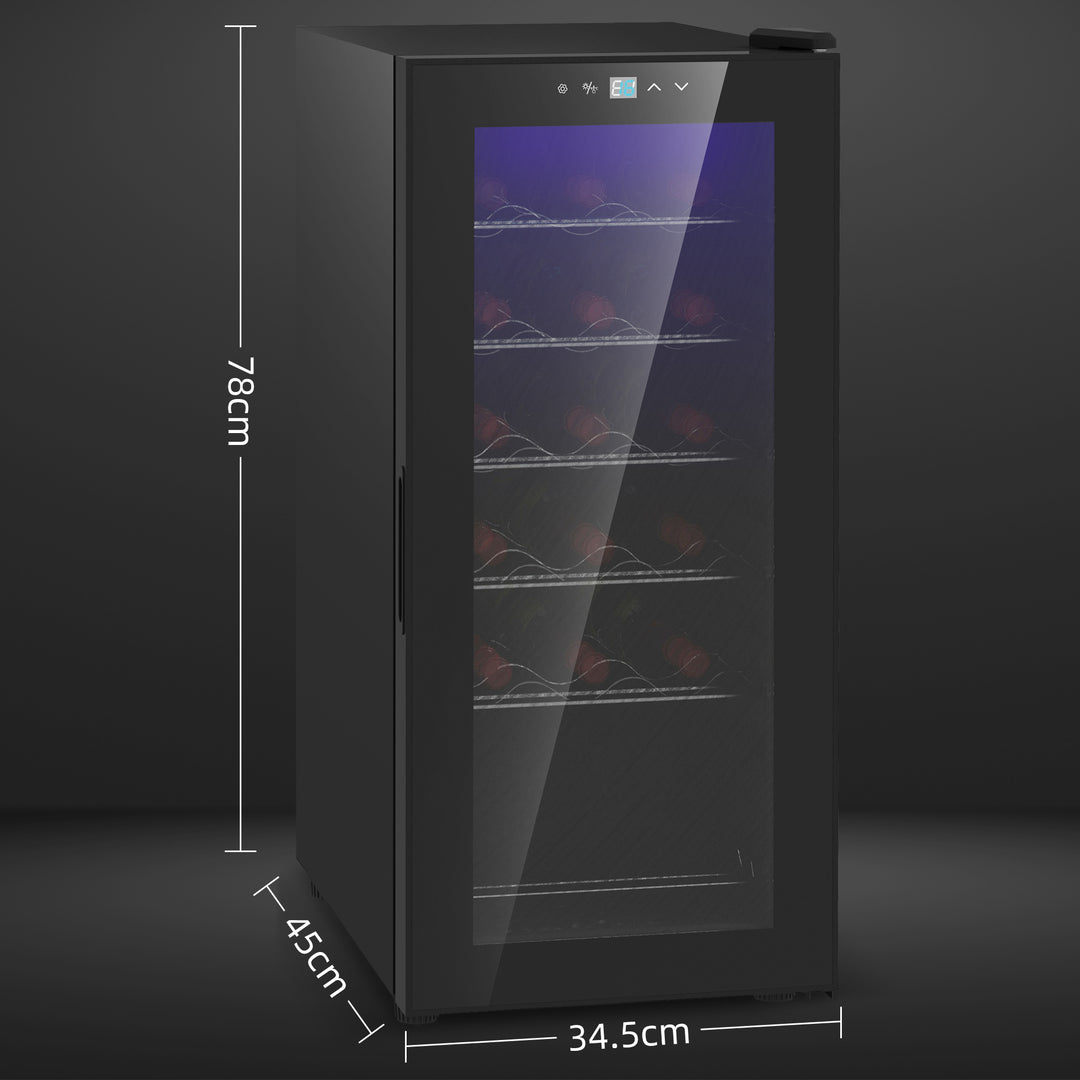 HOMCOM Freestanding Wine Fridge, 35cm Wide Undercounter Wine Cooler Fridge w/ Temperature Control, Digital Touch Screen, LED, Glass Door | Aosom UK